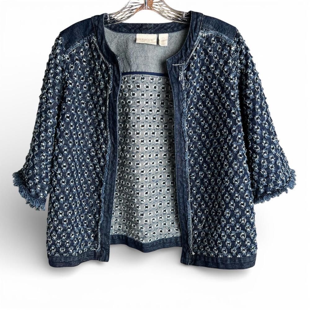 Vintage Chico's Denim Textured Open Jacket Top